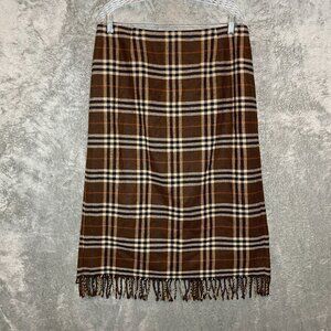 Worthington Women Vintage Plaid Brown Academia Fringe Midi Blanket Skirt 16P